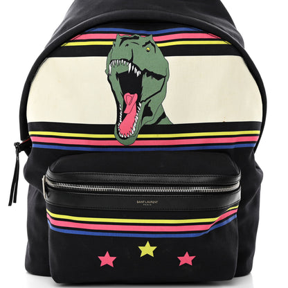 Saint Laurent Nylon Twill Dinosaur Print City Backpack Black Multicolor 8 of 15