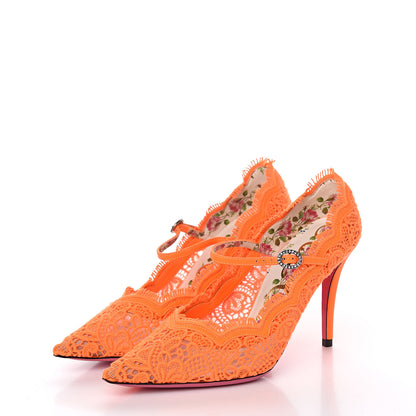 Gucci Lace Pizzo Venice Pumps 36.5 Orange Fluo 3 of 9
