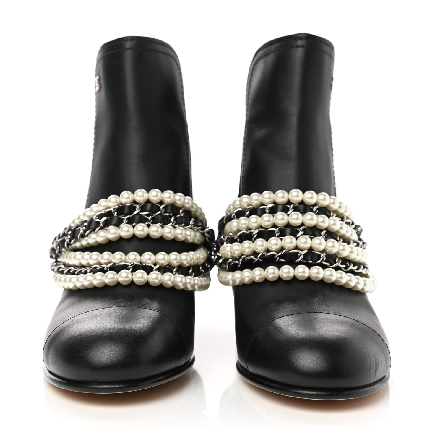 Calfskin Pearl Cap Toe Short Boots 36.5 Black
