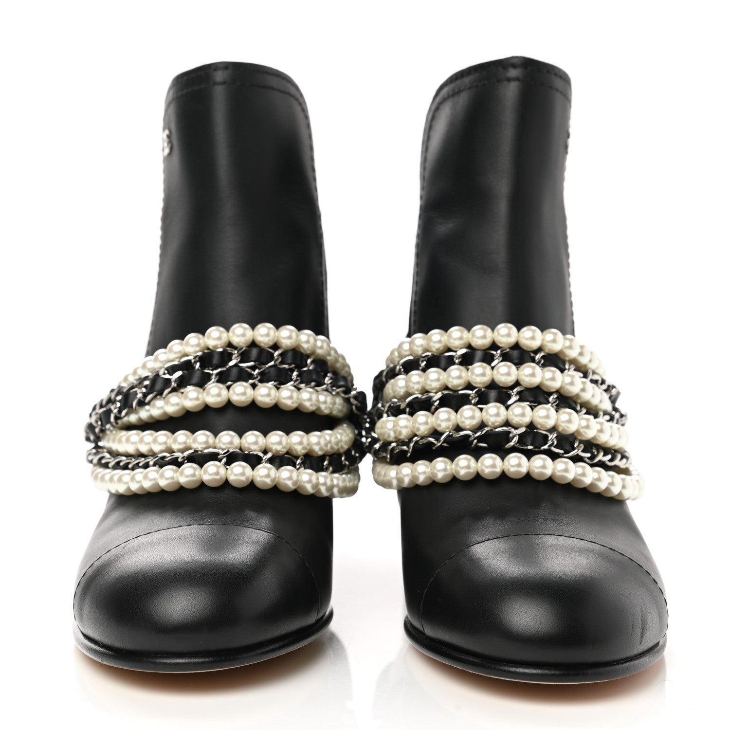 Chanel Calfskin Pearl Cap Toe Short Boots 36.5 Black 2 of 9