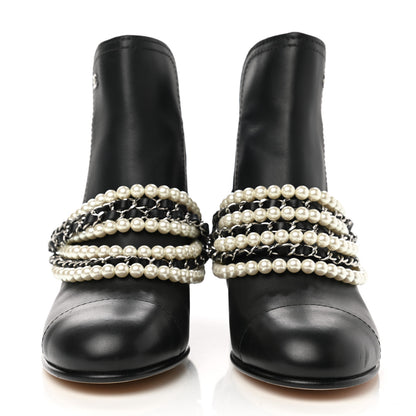 Chanel Calfskin Pearl Cap Toe Short Boots 36.5 Black 2 of 9