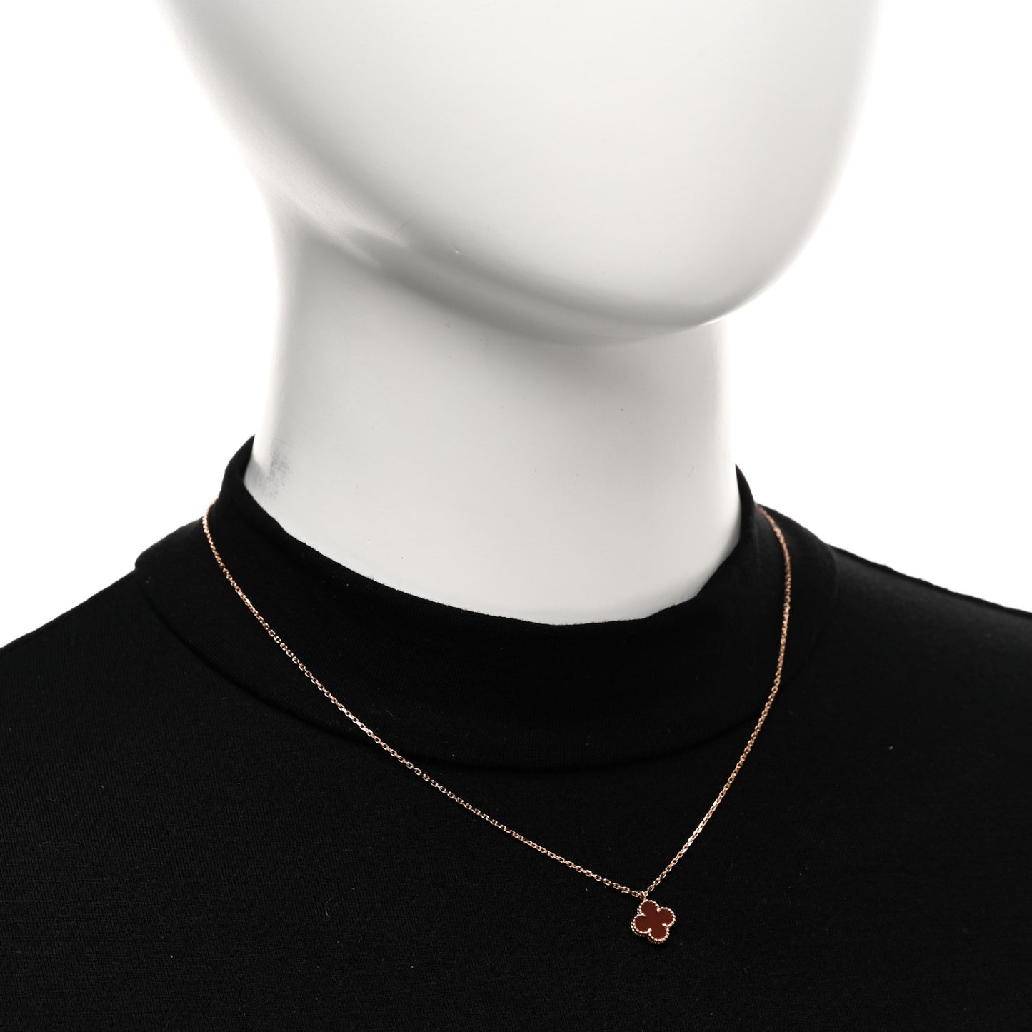 18K Rose Gold Carnelian Sweet Alhambra Pendant Necklace