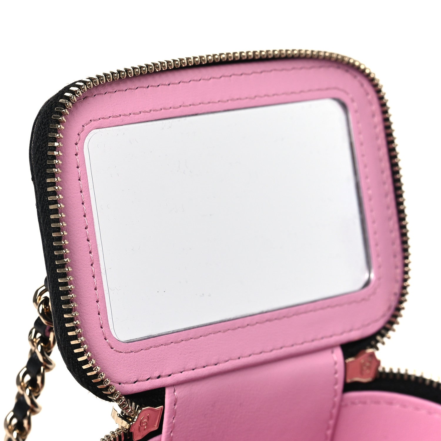 Chanel Lambskin Quilted Top Handle Mini Vanity Case With Chain Black Pink 7 of 9