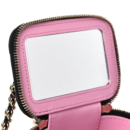 Chanel Lambskin Quilted Top Handle Mini Vanity Case With Chain Black Pink 7 of 9