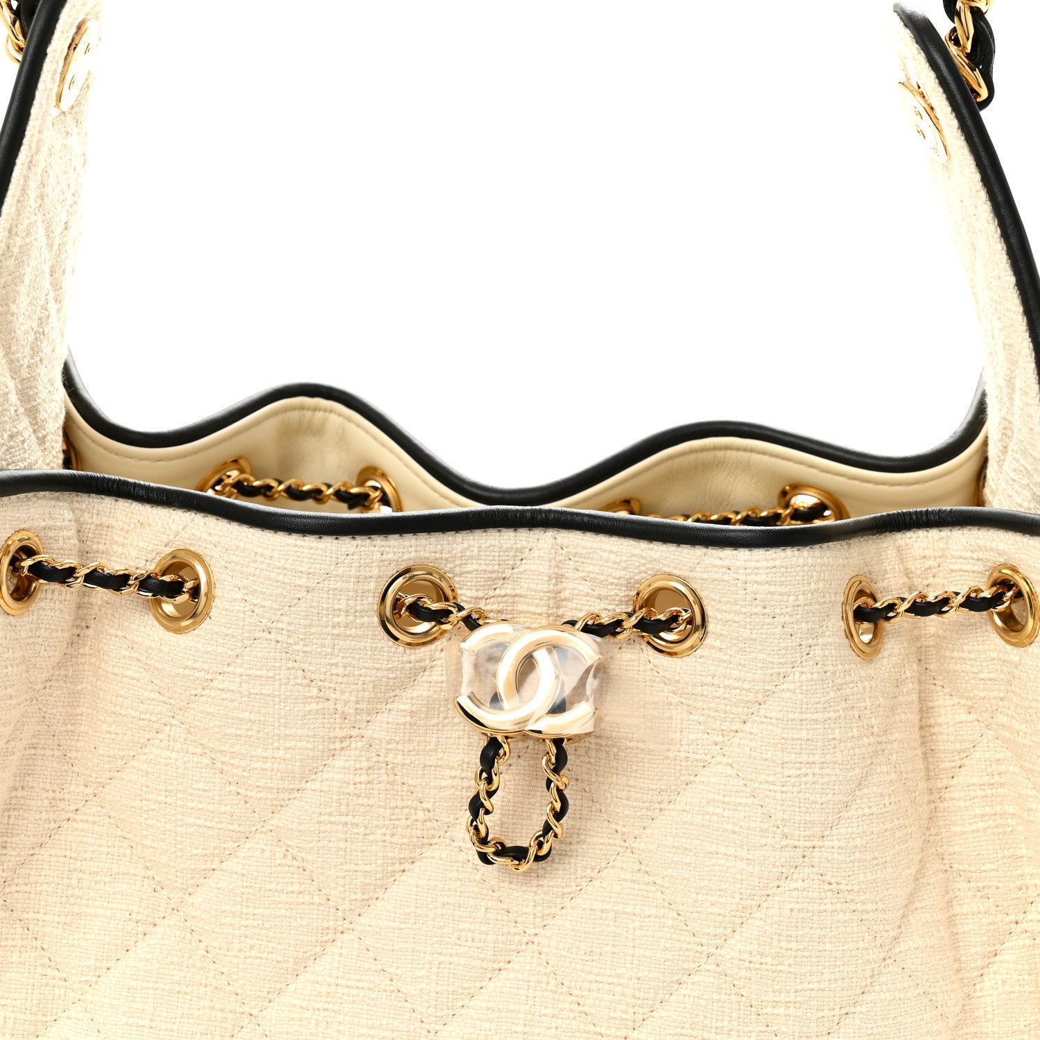 Chanel Canvas Calfskin Quilted Small Chanel 25 Handbag Ecru Black 8 of 11