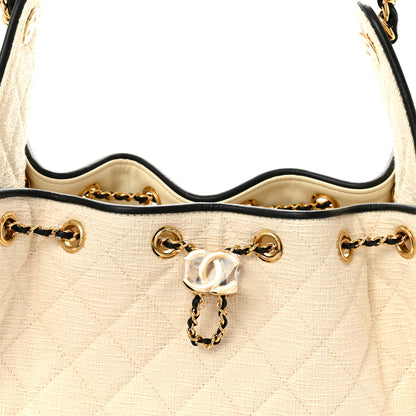 Chanel Canvas Calfskin Quilted Small Chanel 25 Handbag Ecru Black 8 of 11