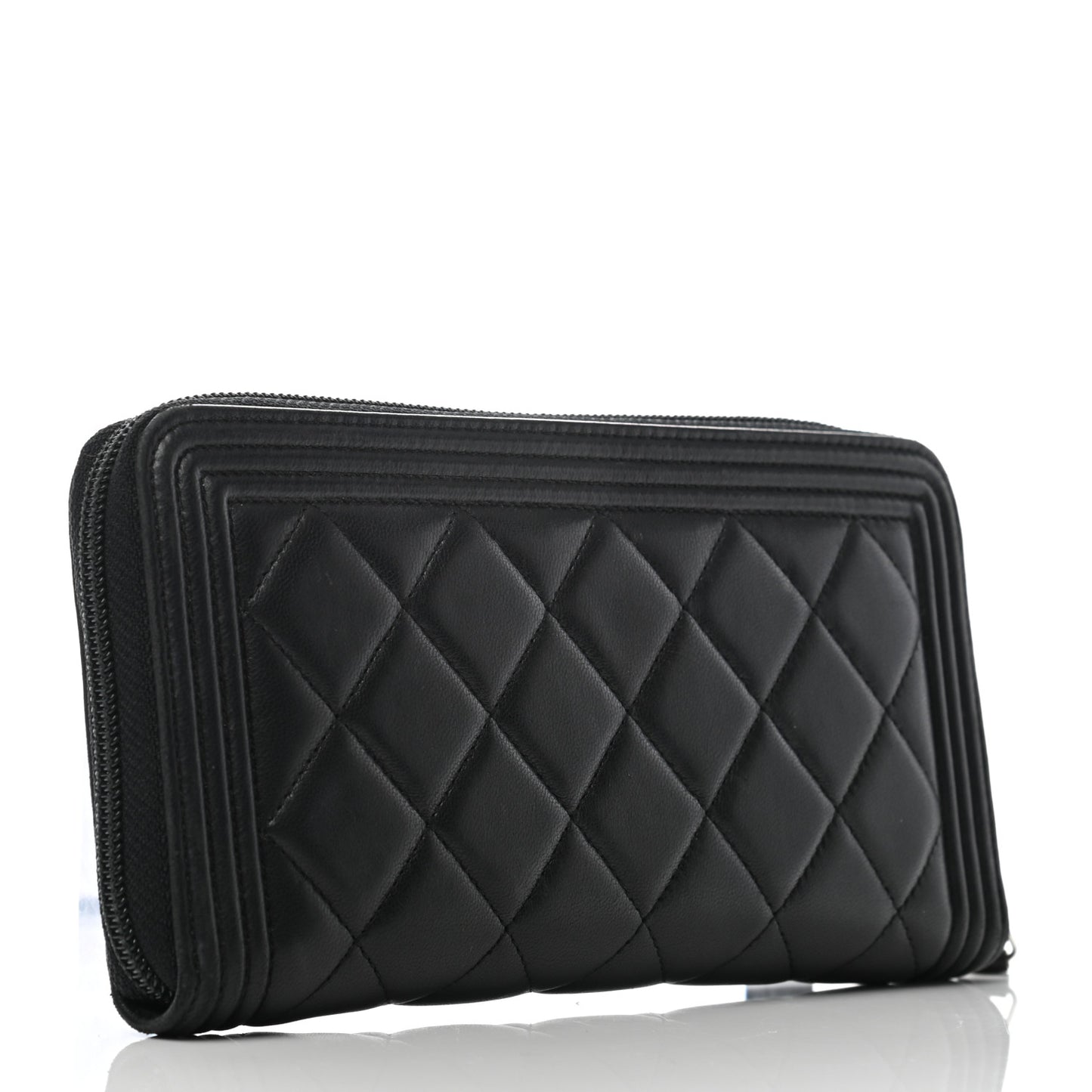 Lambskin Quilted Boy Zip Around Wallet Black