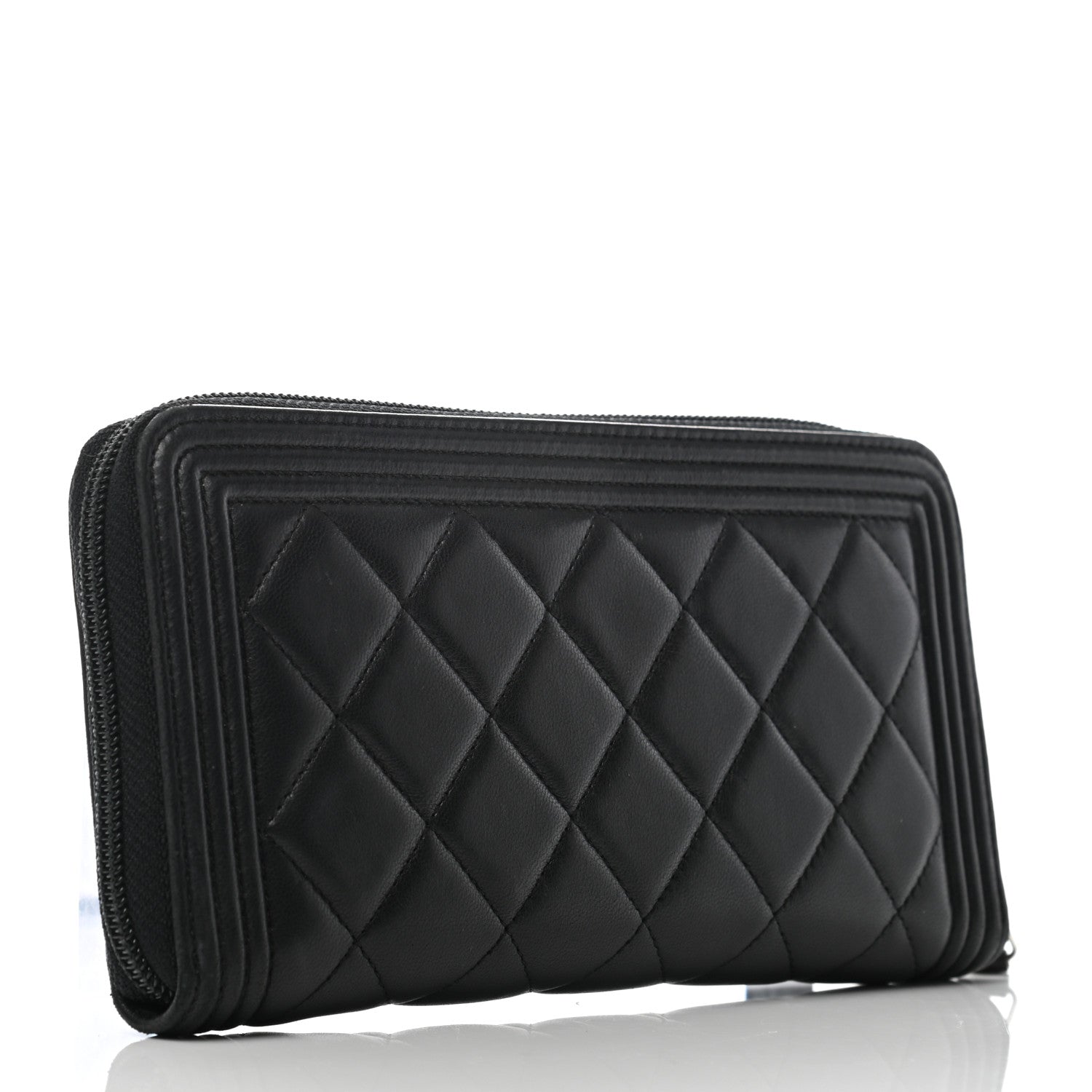 Chanel Lambskin Quilted Boy Zip Around Wallet Black 3 of 8