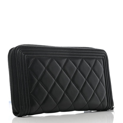 Chanel Lambskin Quilted Boy Zip Around Wallet Black 3 of 8