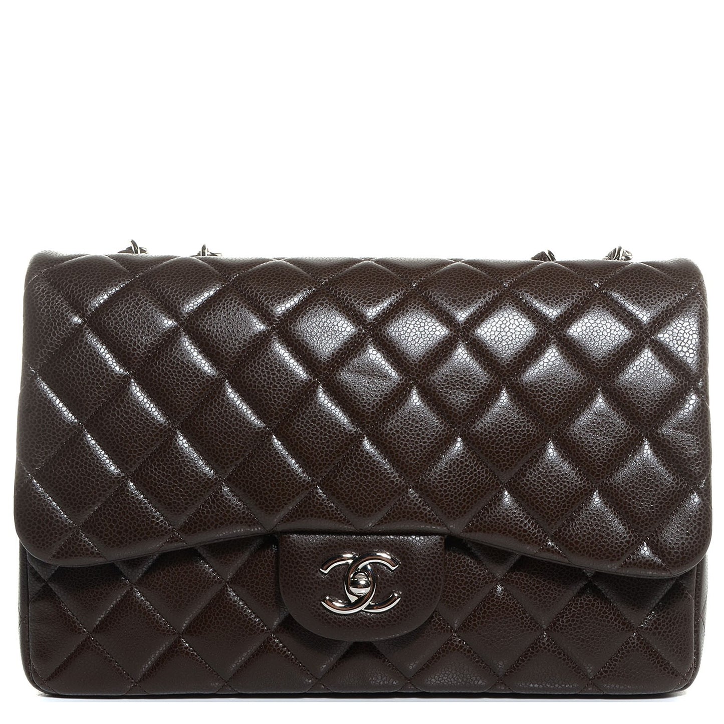 Caviar Quilted Jumbo Single Flap Dark Brown