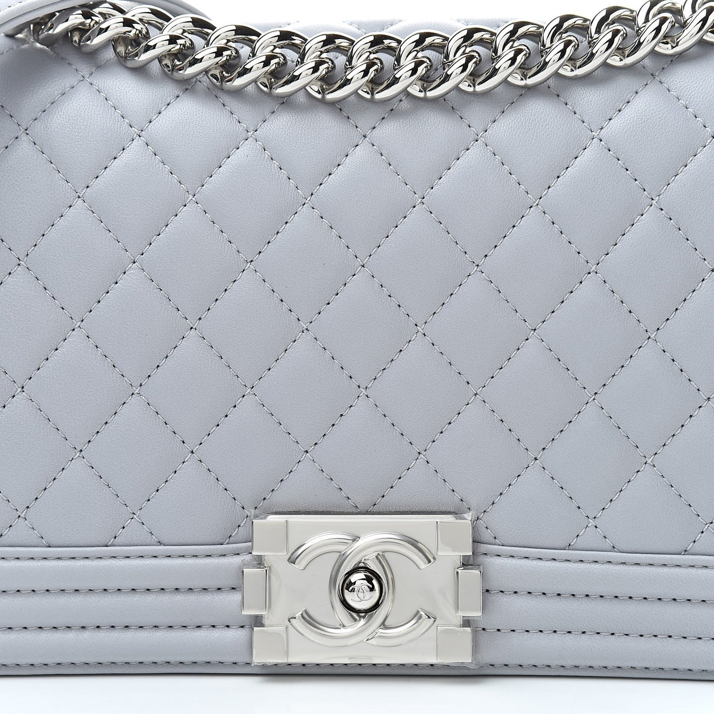 Lambskin Quilted Medium Boy Flap Grey