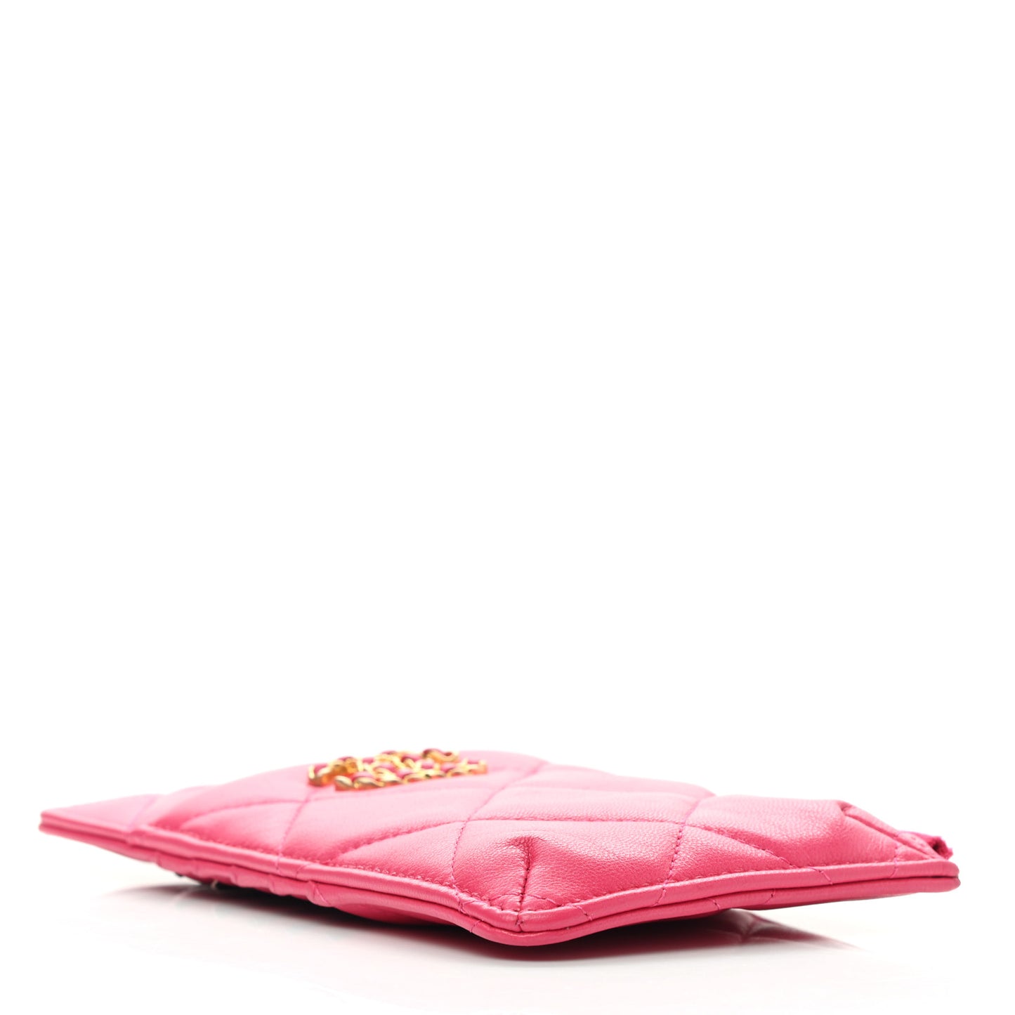 Shiny Goatskin Quilted Chanel 19 Flat Wallet Pouch Dark Pink