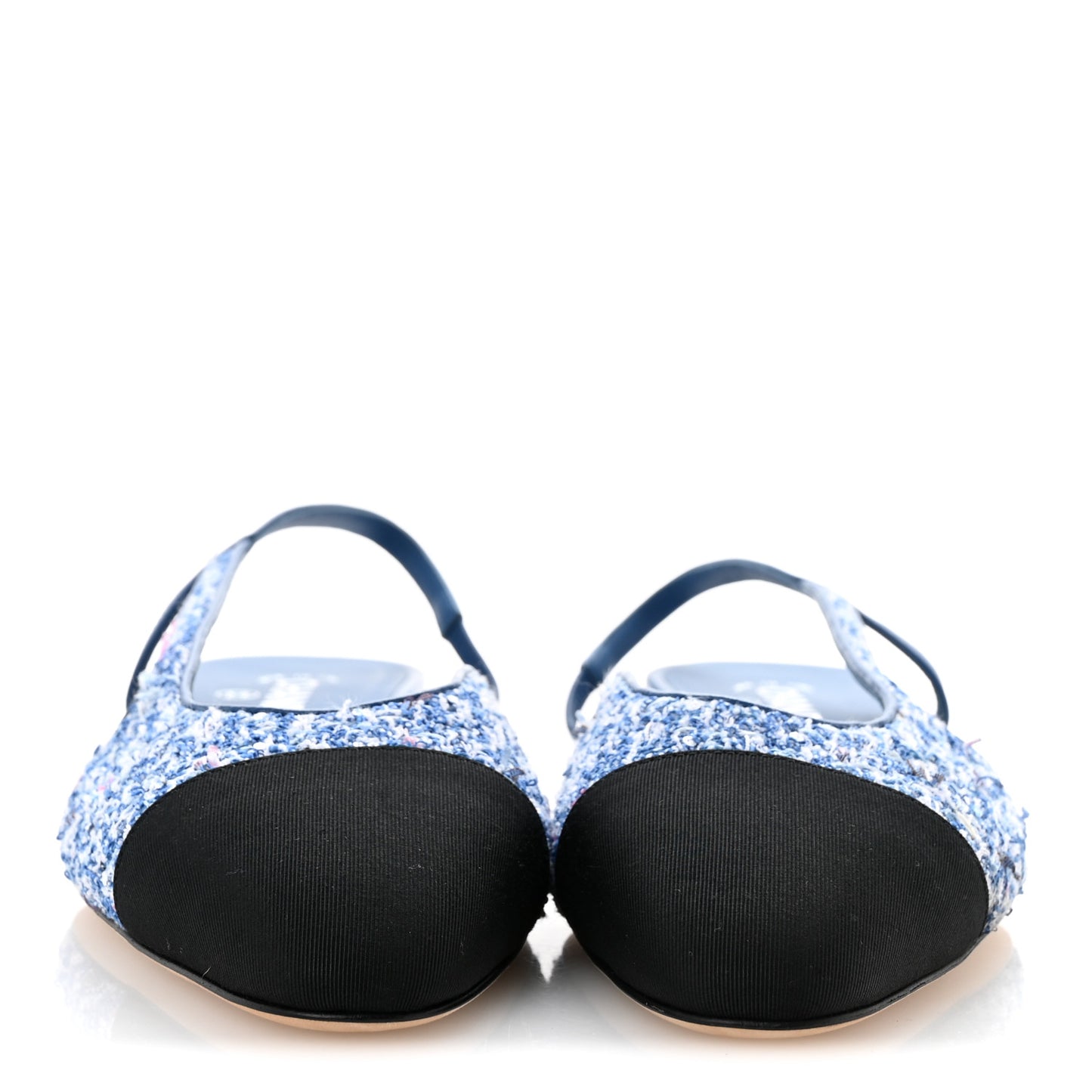 Tweed Grosgrain Cap Toe Slingback Flats 41 Blue White Black