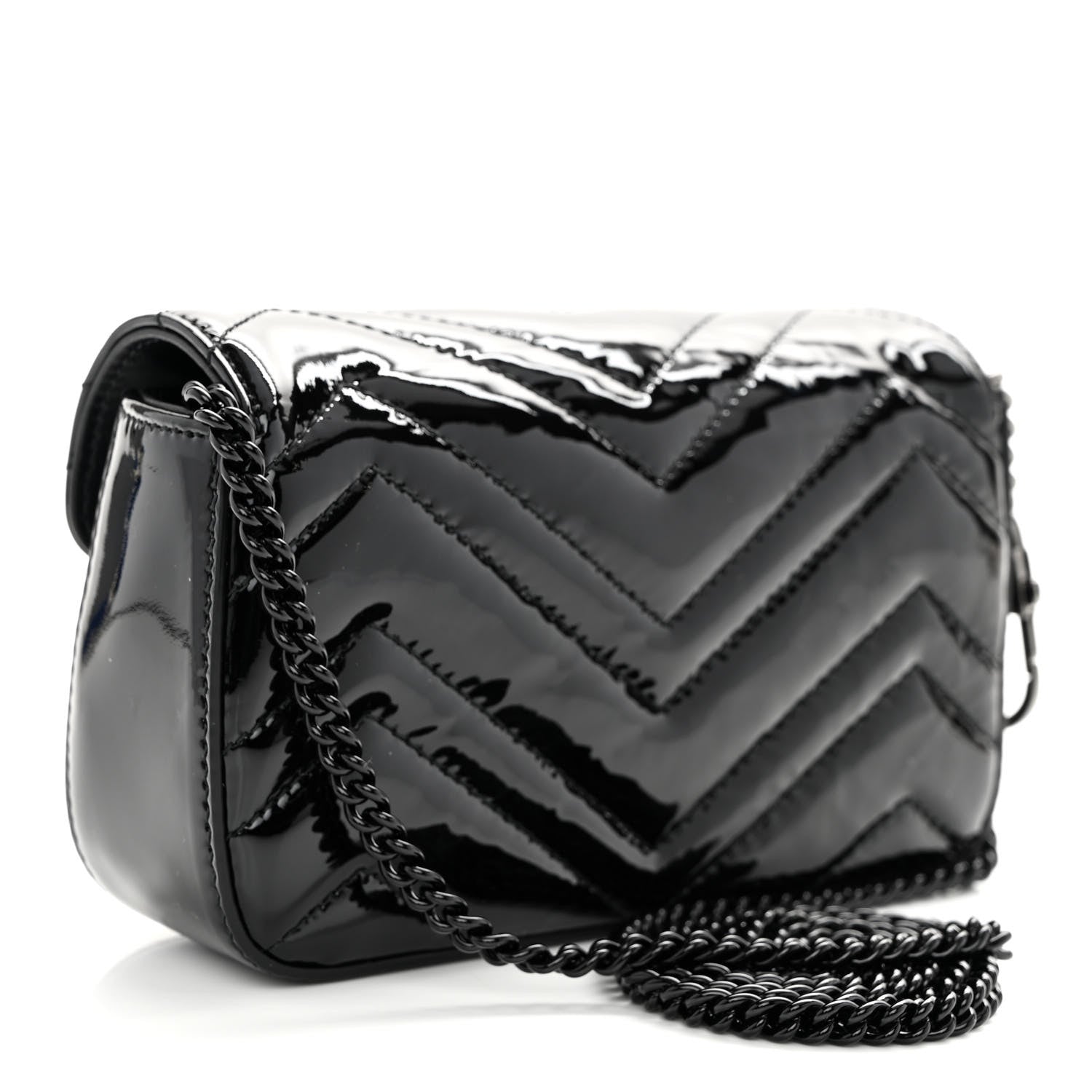 Gucci Patent Lambskin Enamel Matelasse Monochrome Super Mini GG Marmont Shoulder Bag Black 3 of 9
