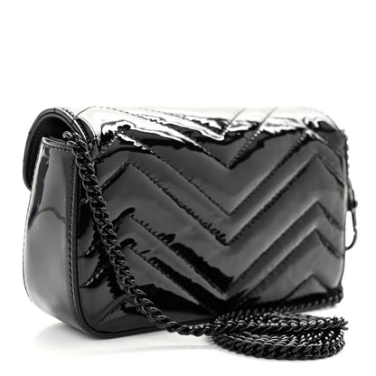 Gucci Patent Lambskin Enamel Matelasse Monochrome Super Mini GG Marmont Shoulder Bag Black 3 of 9