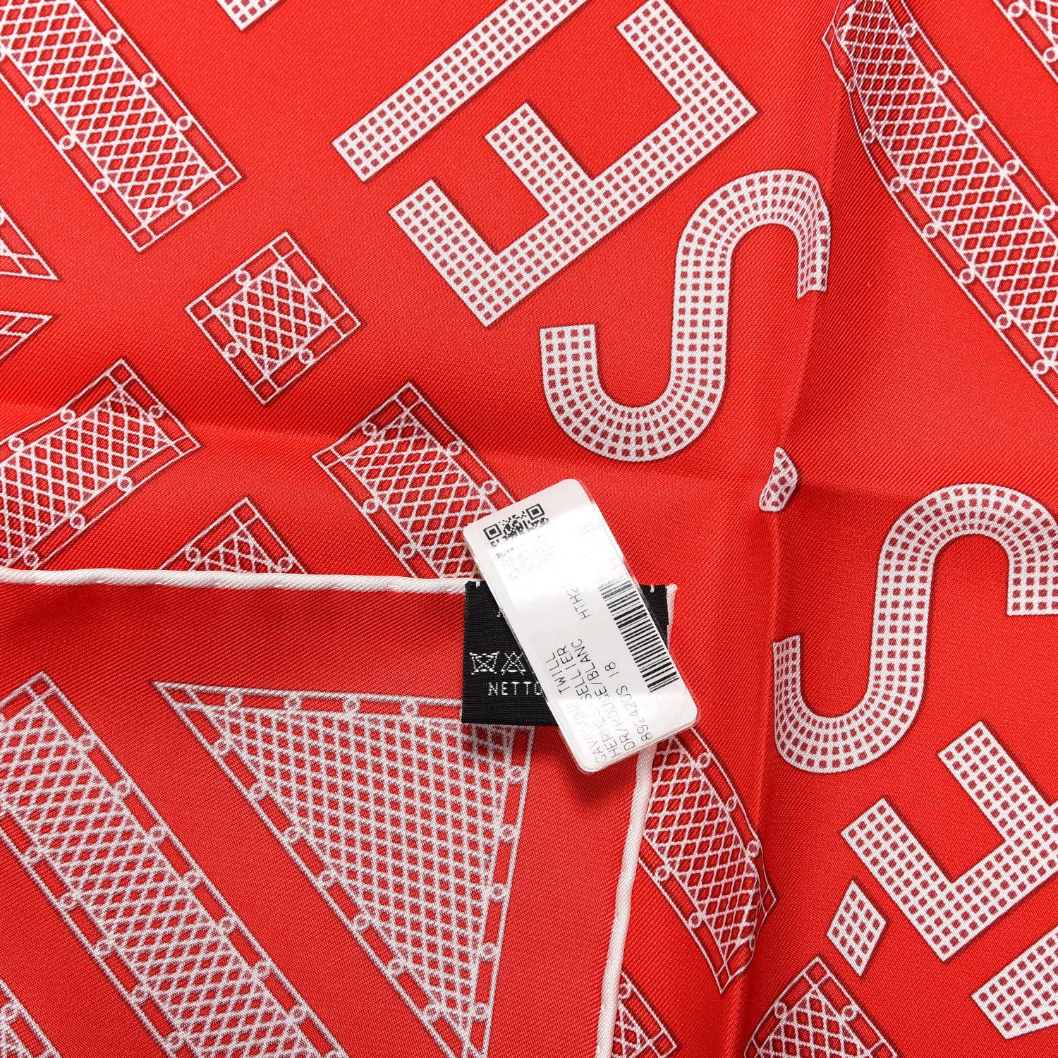 Hermes Silk Gavroche Sellier Pocket Square Scarf Rouge White 3 of 4