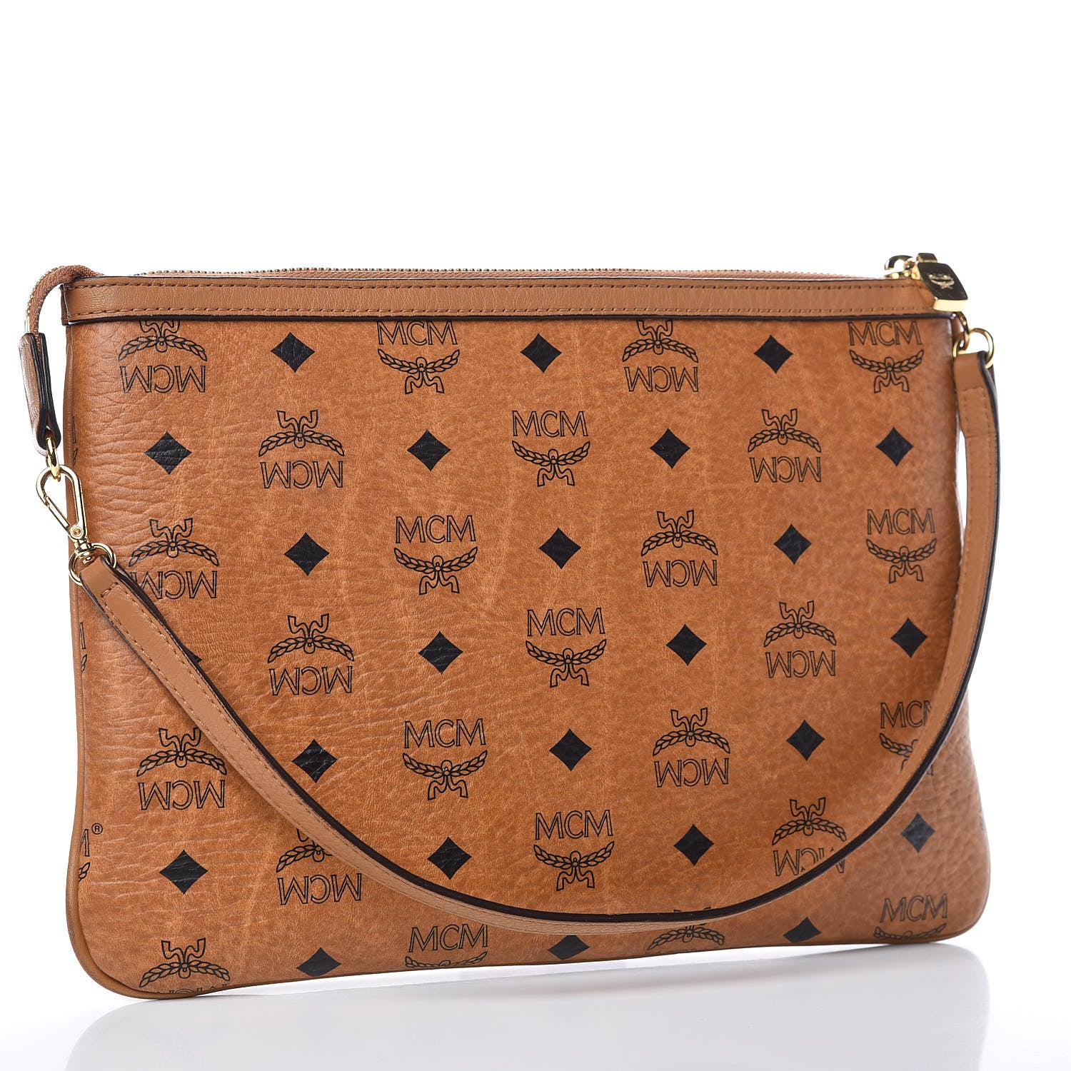 MCM Visetos Liz Shopper Tote Pouch Cognac 4 of 9