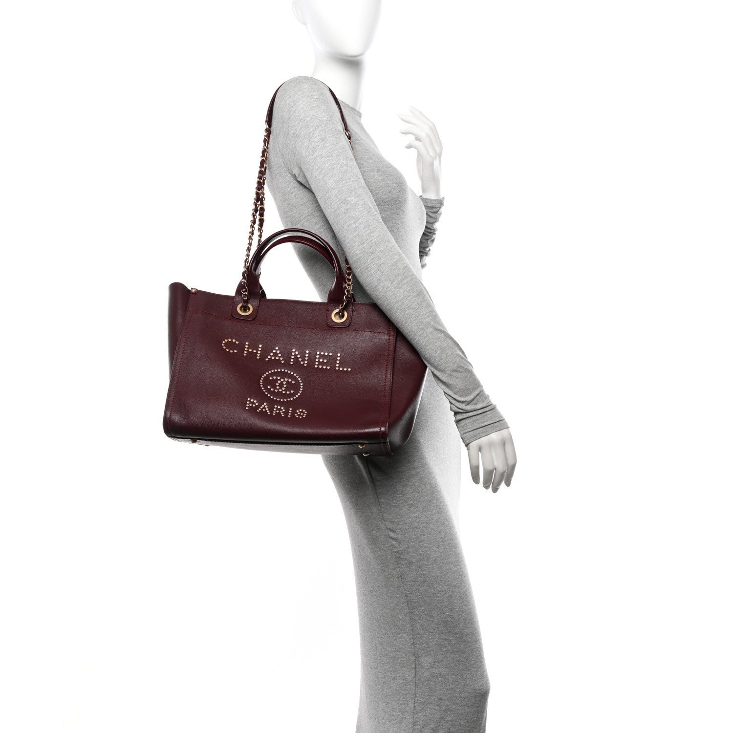 Chanel Caviar Small Studded Deauville Tote Burgundy 2 of 16