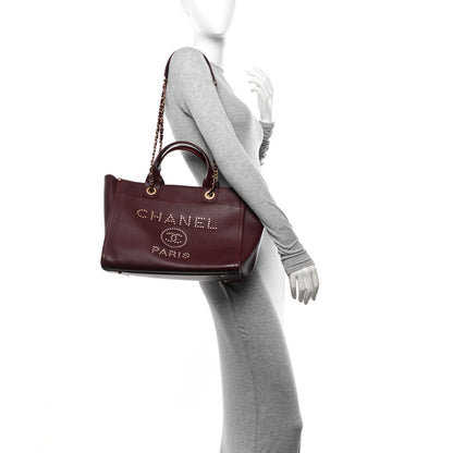 Chanel Caviar Small Studded Deauville Tote Burgundy 2 of 16