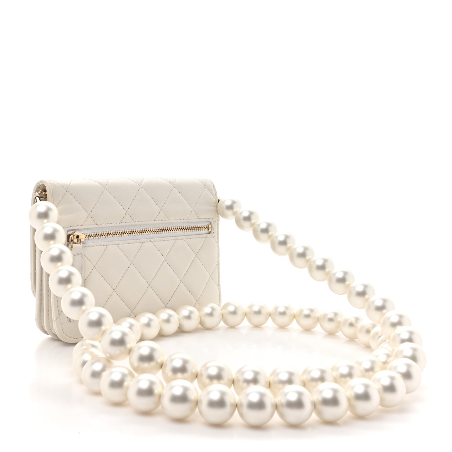Calfskin Quilted Mini Maxi Pearls Wallet On Chain WOC White