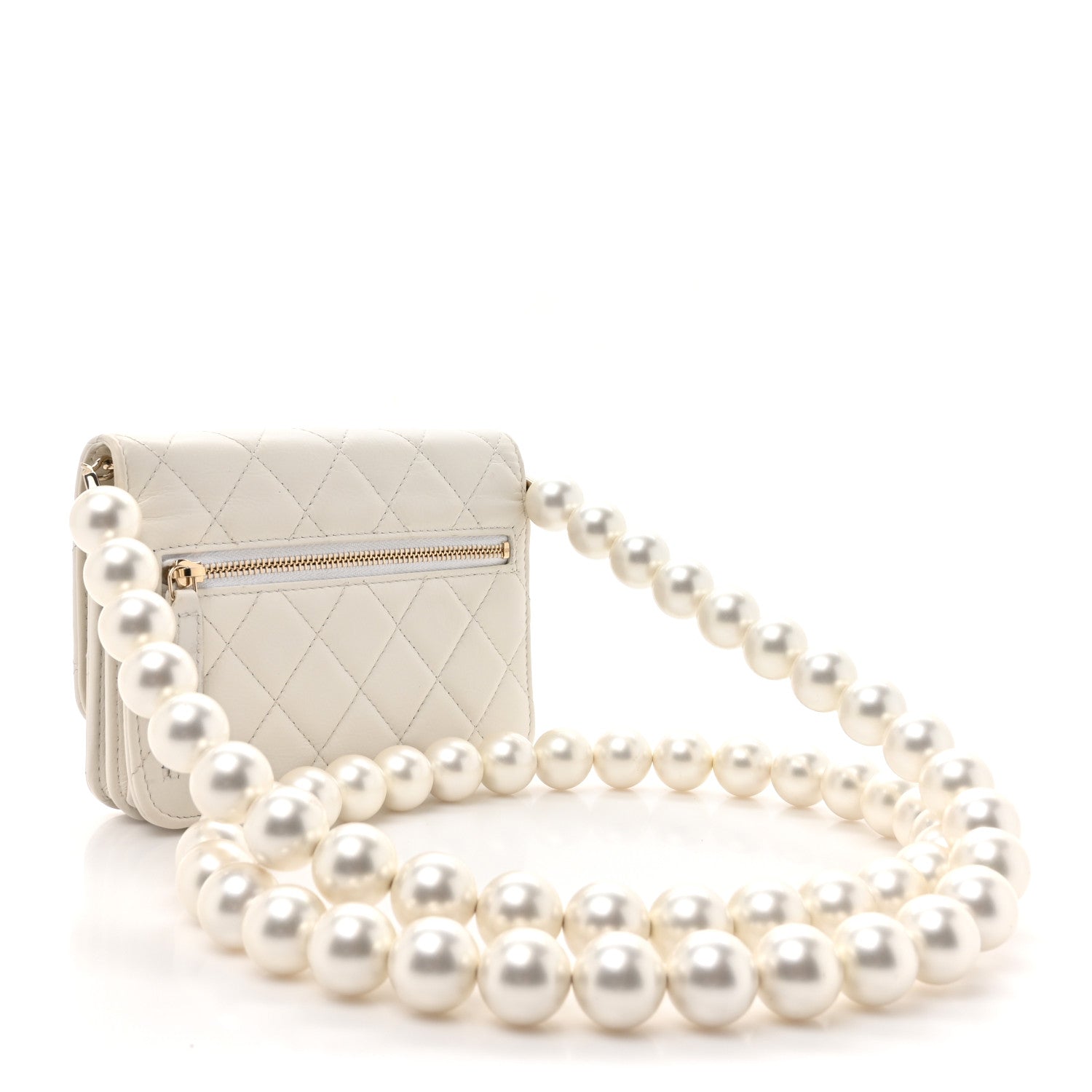 Chanel Calfskin Quilted Mini Maxi Pearls Wallet On Chain WOC White 3 of 12