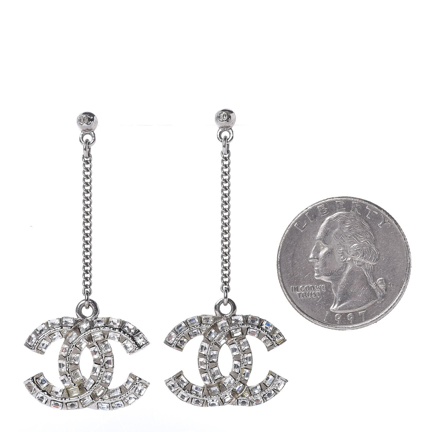Chanel Baguette Crystal CC Drop Earrings Silver 2 of 6