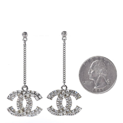 Chanel Baguette Crystal CC Drop Earrings Silver 2 of 6
