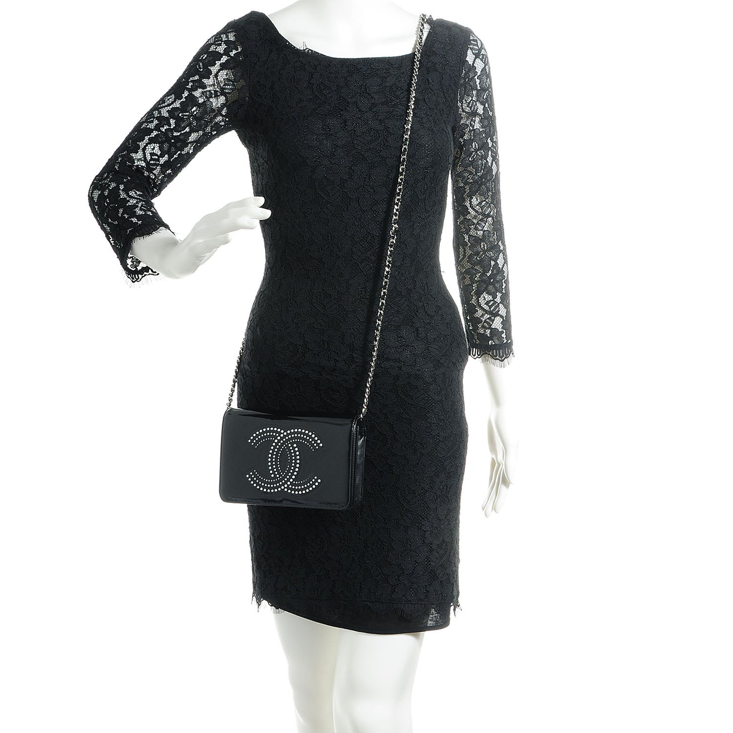 Patent Strass Wallet On Chain WOC Black