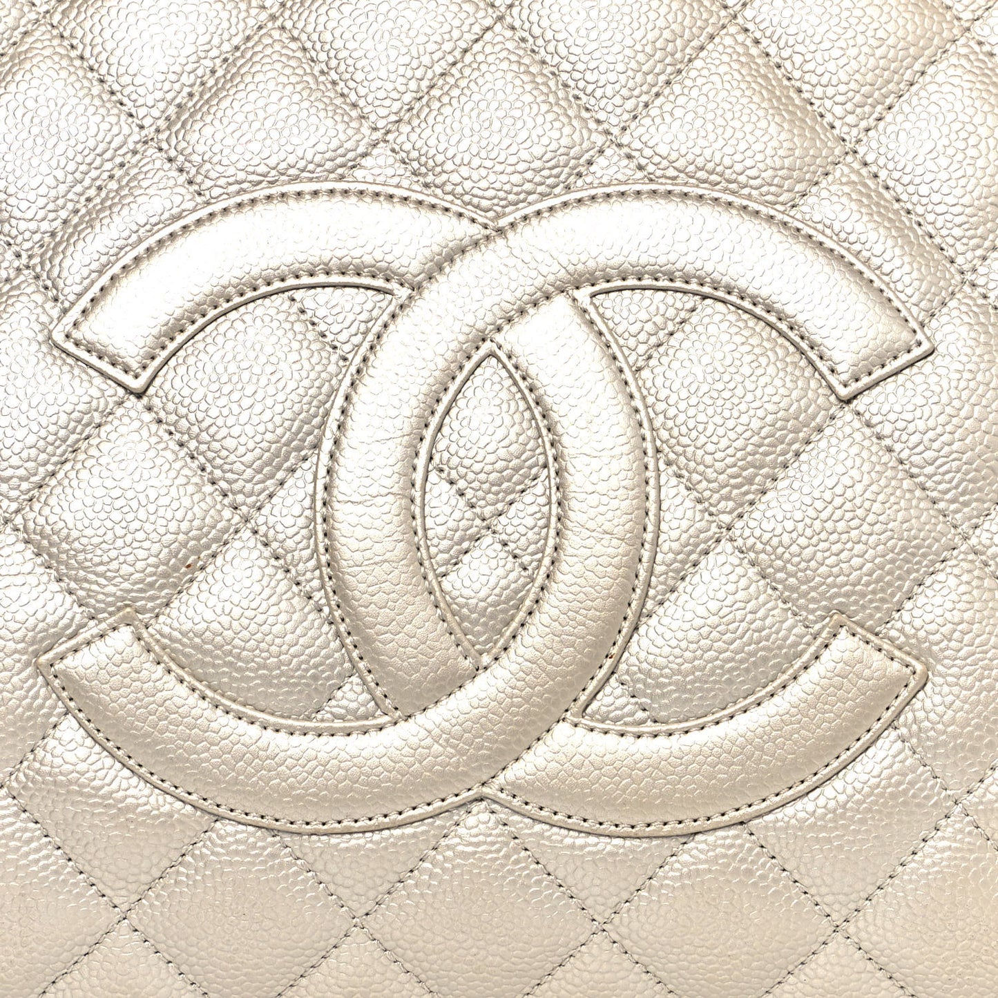 Metallic Caviar Quilted Grand Shopping Tote GST Pearl
