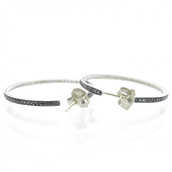David Yurman Sterling Silver Black Diamond Graphite Ice Hoop Earrings 2 of 3