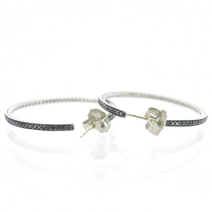 David Yurman Sterling Silver Black Diamond Graphite Ice Hoop Earrings 2 of 3