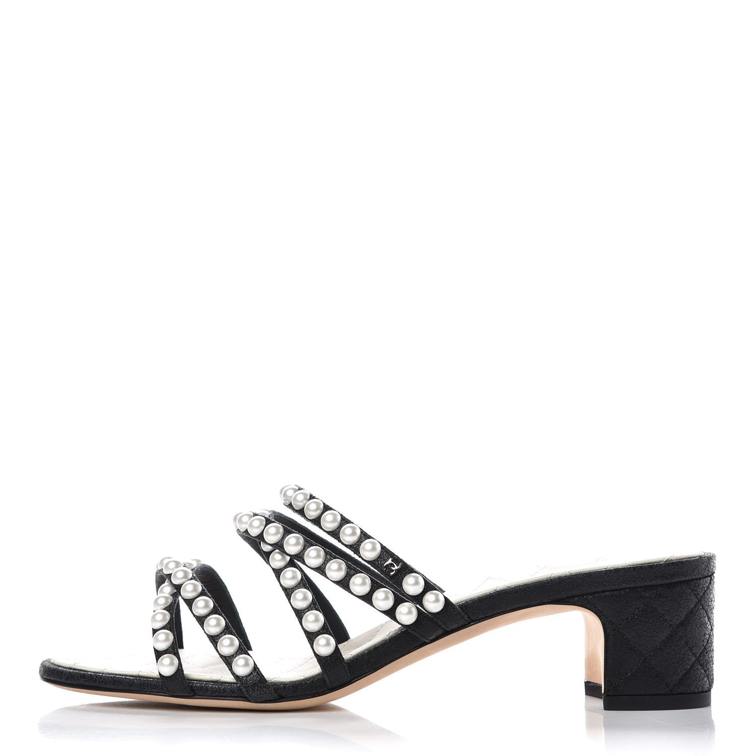 Chanel Crackled Lambskin Pearl Mules 40 Black 1 of 8