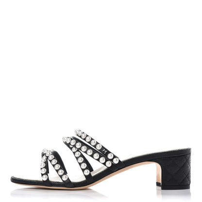 Chanel Crackled Lambskin Pearl Mules 40 Black 1 of 8