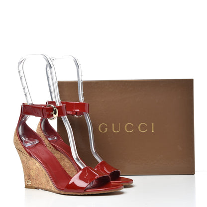 Gucci Vitello Vernice Cork Wedge Sandals 7.5 Red Naturale 13 of 13