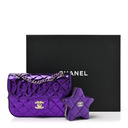 Chanel Mirror Calfskin Metallic Calfskin Quilted Hollywood Boulevard Mini Flap With Star Coin Purse Purple 13 of 13