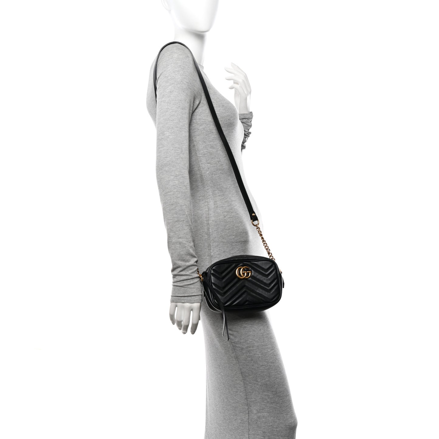Calfskin Matelasse Mini GG Marmont Chain Shoulder Bag Black