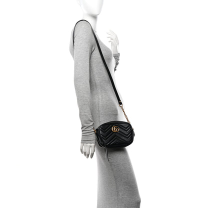 Gucci Calfskin Matelasse Mini GG Marmont Chain Shoulder Bag Black 2 of 11