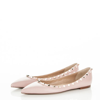Valentino Garavani Pebbled Calfskin Rockstud Ballerina Flats 40 Water Rose 3 of 9