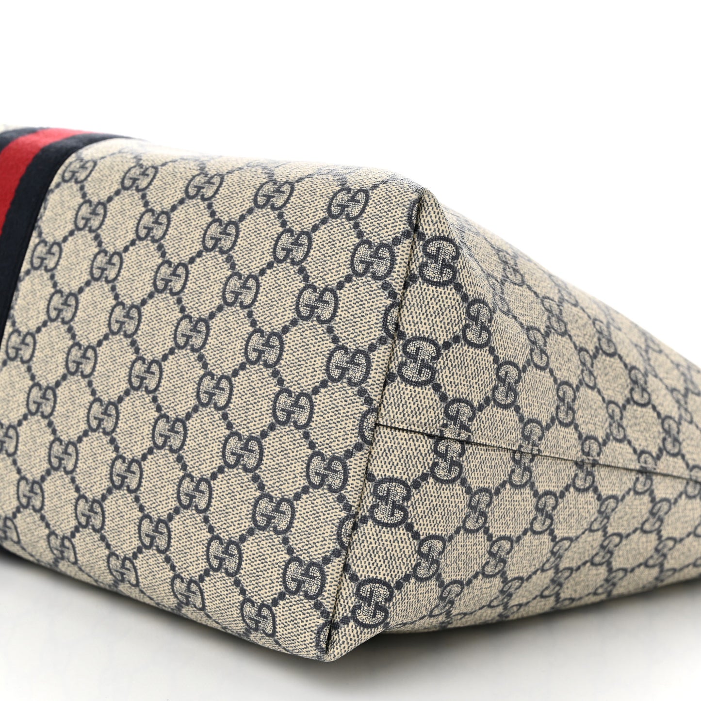 GG Supreme Monogram Textured Calfskin Web Medium Ophidia Shopping Tote Beige Blue