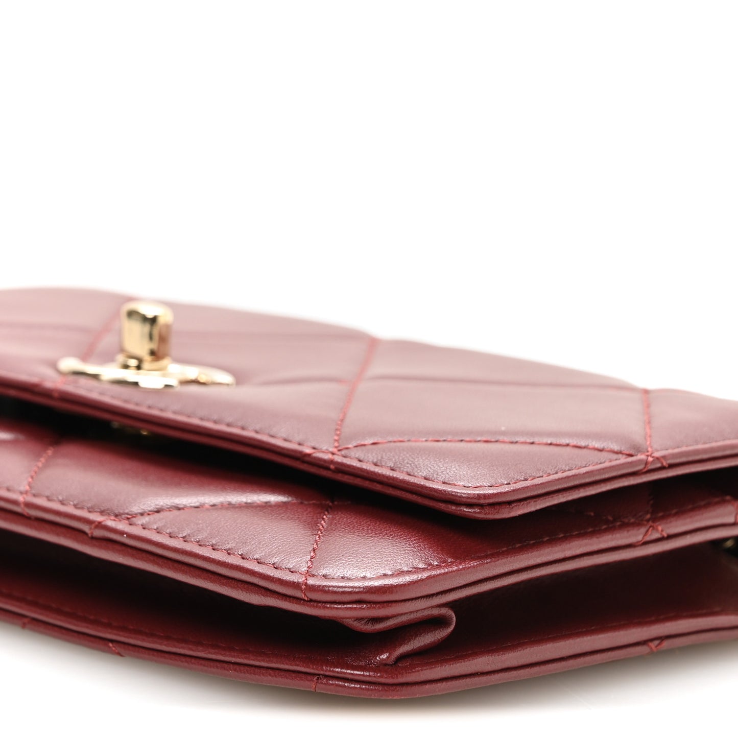 Lambskin Quilted Trendy CC Wallet On Chain WOC Burgundy