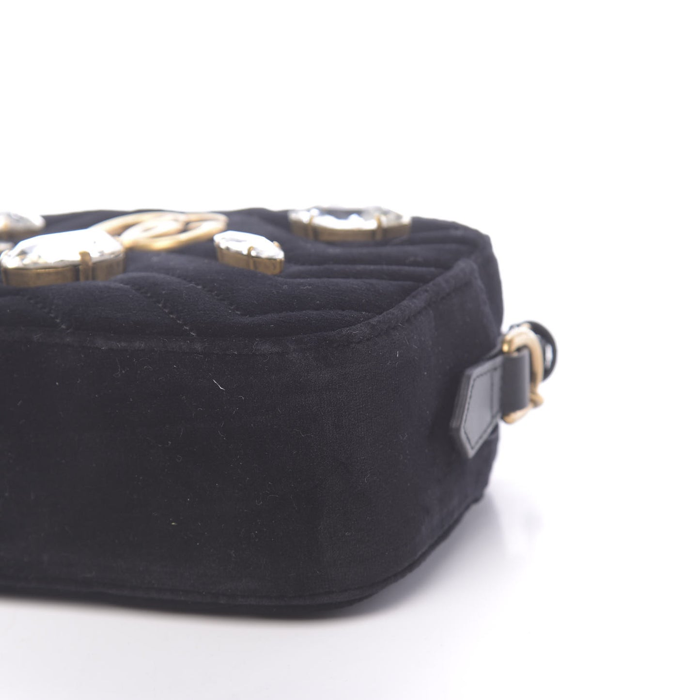Velvet Matelasse Marquise Crystals Mini GG Marmont Chain Shoulder Bag Black