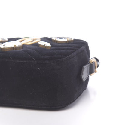 Gucci Velvet Matelasse Marquise Crystals Mini GG Marmont Chain Shoulder Bag Black 9 of 10