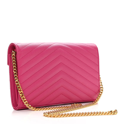 Saint Laurent Grain De Poudre Matelasse Chevron Monogram Chain Wallet Bubblegum 3 of 10