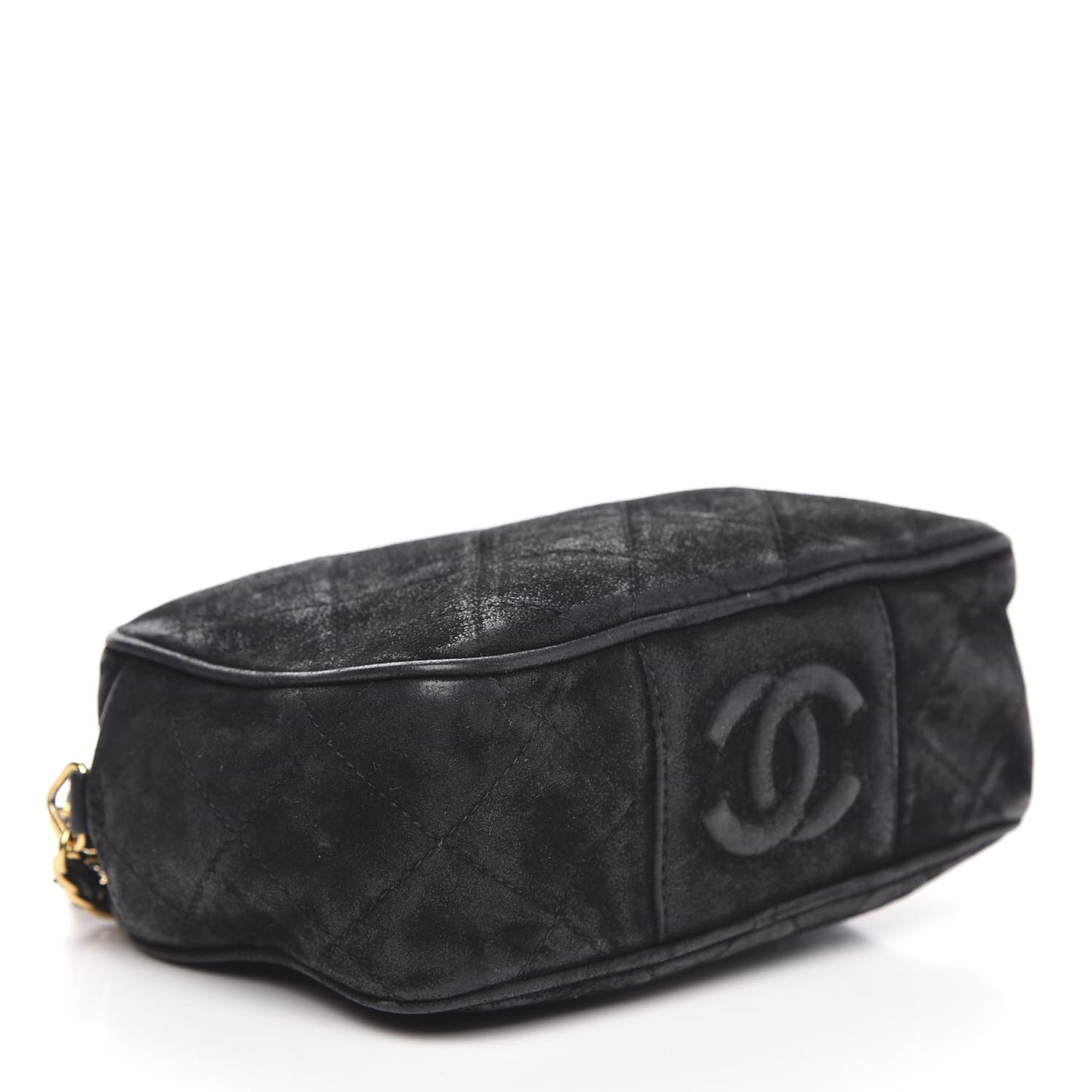 Suede Quilted Camera Case Crossbody Bag Black