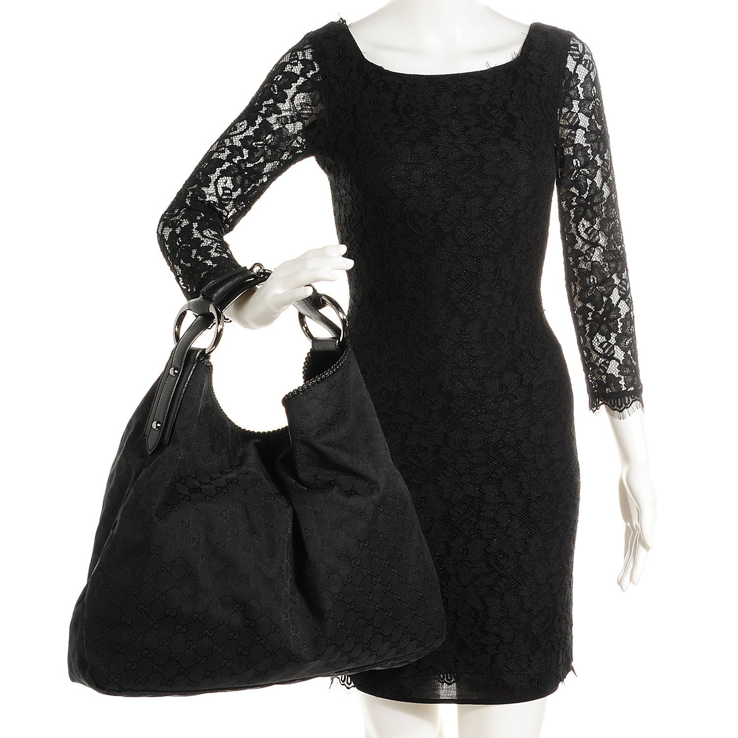 Gucci Monogram Large Horsebit Chain Hobo Black 2 of 7