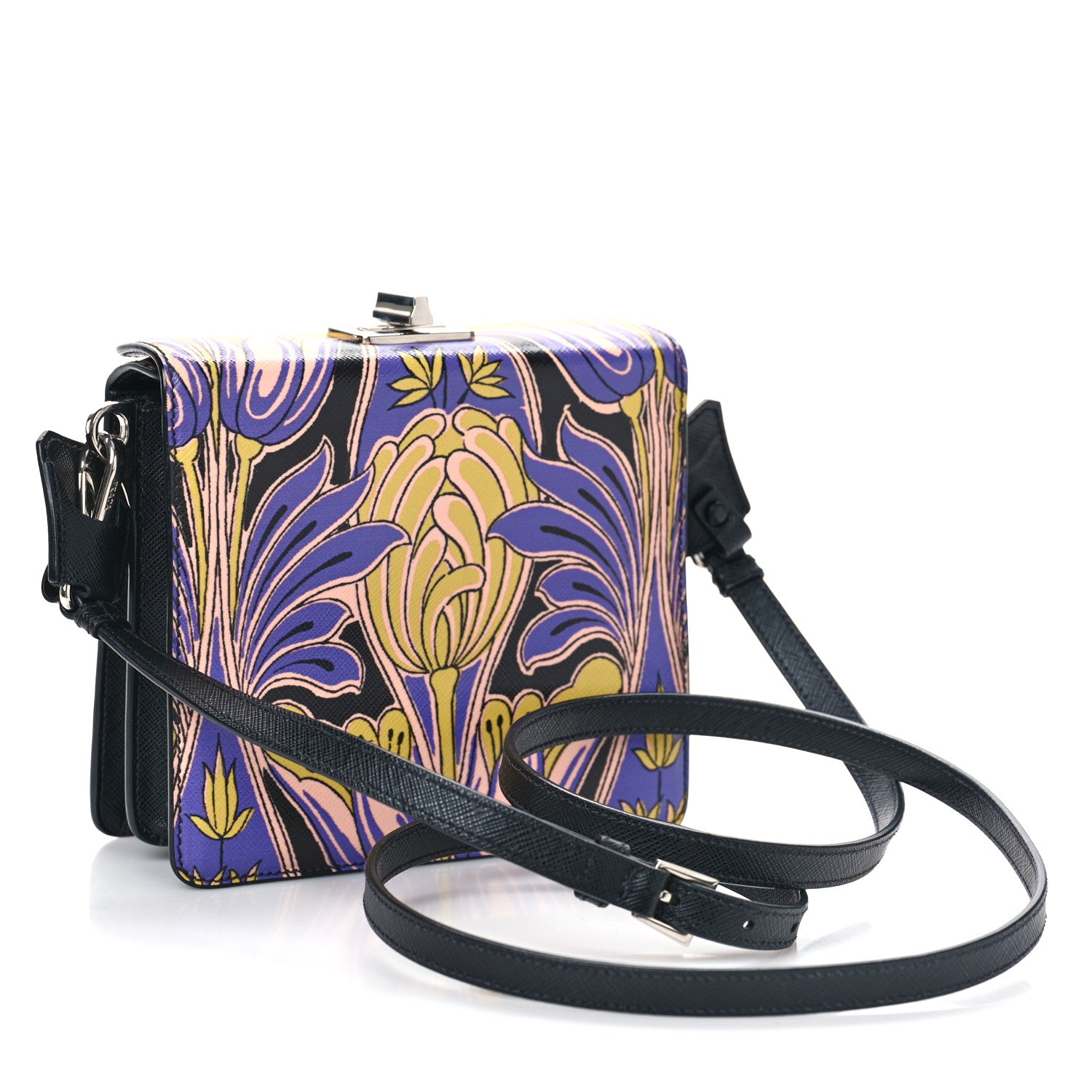 Prada Saffiano Tulip Print Shoulder Bag Black Multicolor 3 of 8