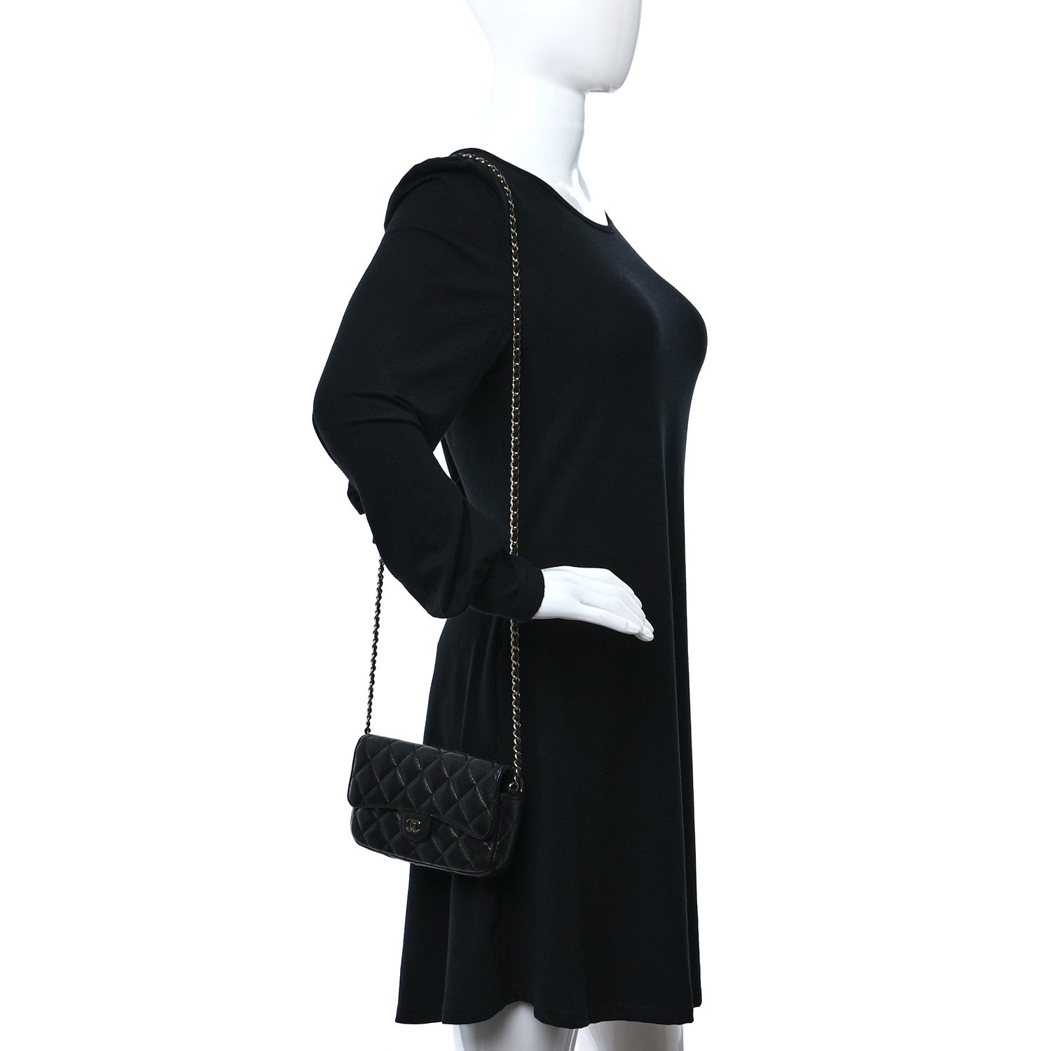 Chanel Caviar Quilted Flap Phone Holder With Chain Black 3 of 14