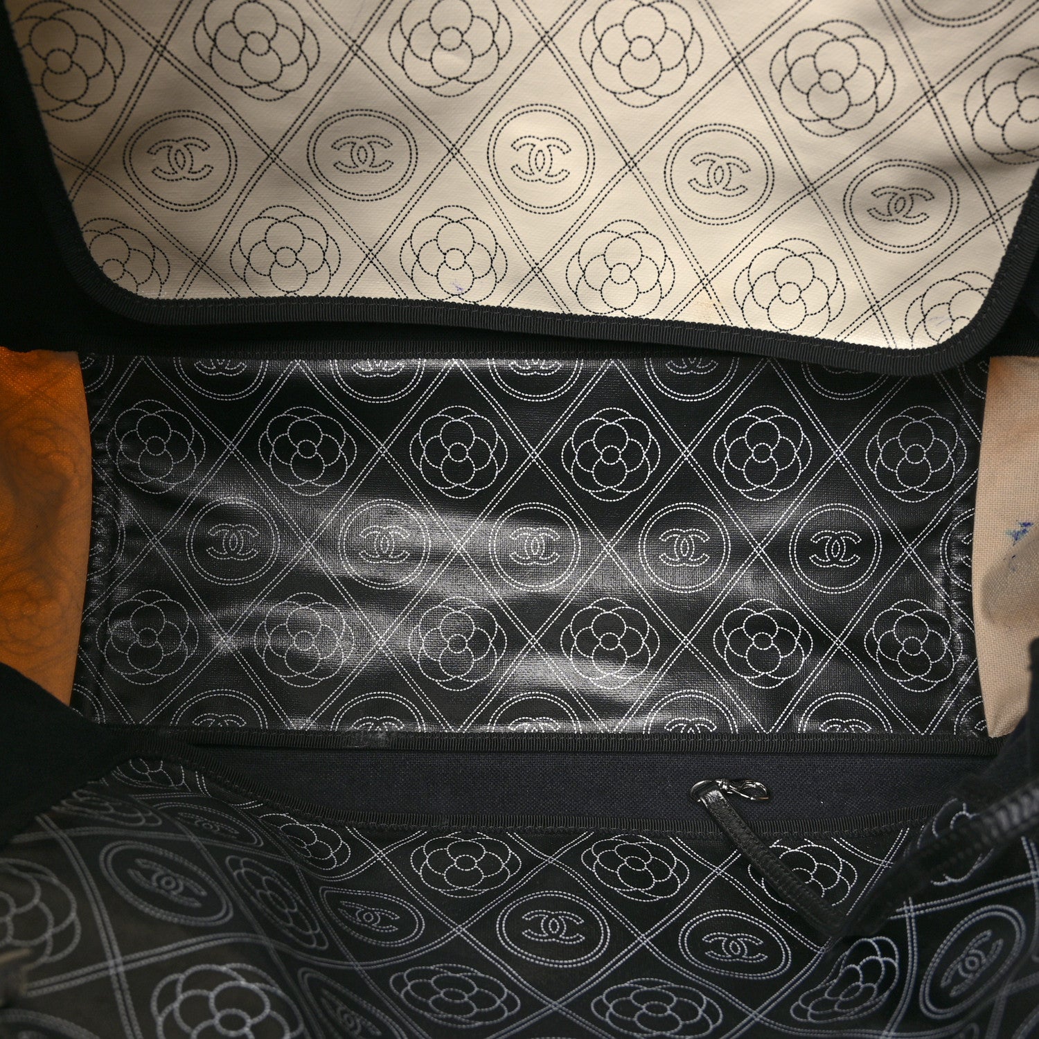 Chanel Coated Canvas Camellia Large Shopping Tote Black Beige 5 of 11