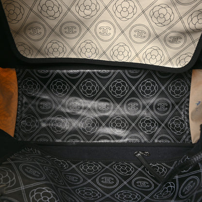 Chanel Coated Canvas Camellia Large Shopping Tote Black Beige 5 of 11