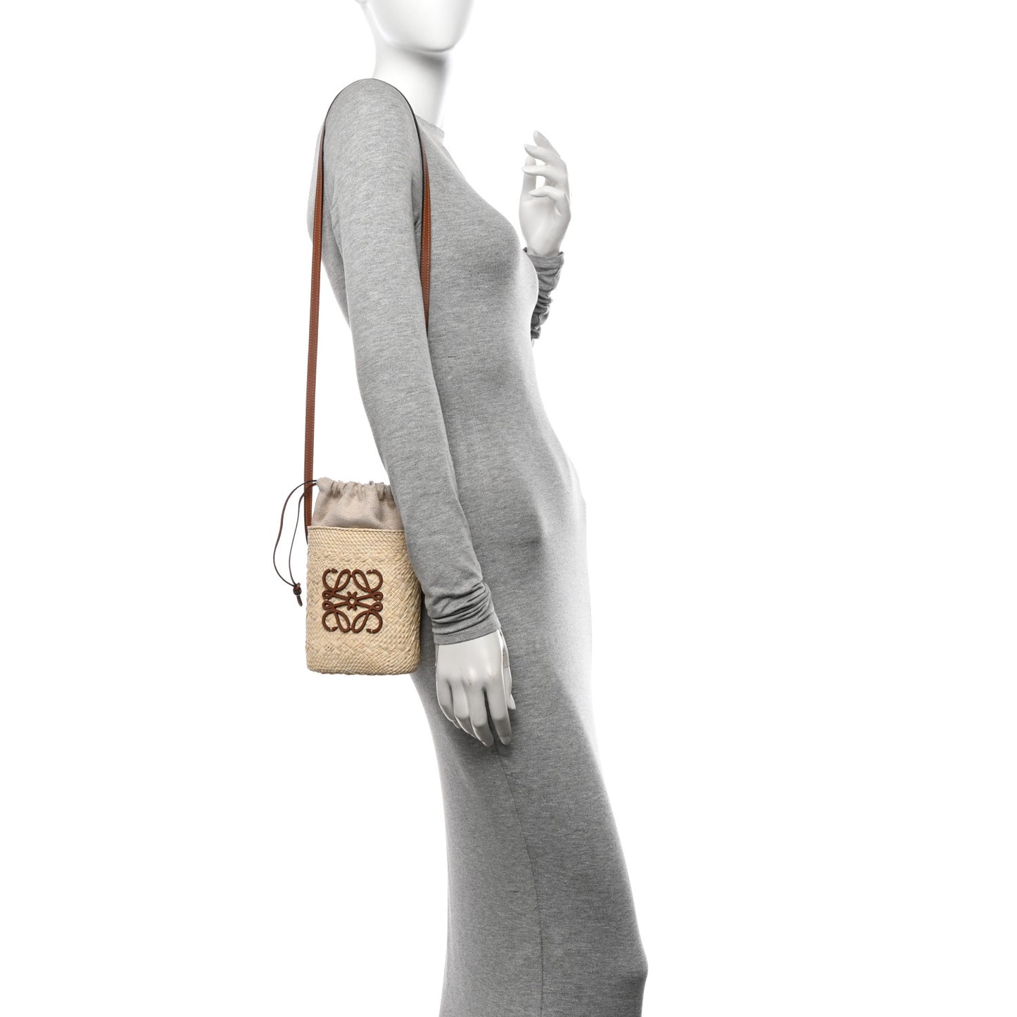 Calfskin Raffia Paulas Ibiza Square Bucket Bag Natural Tan